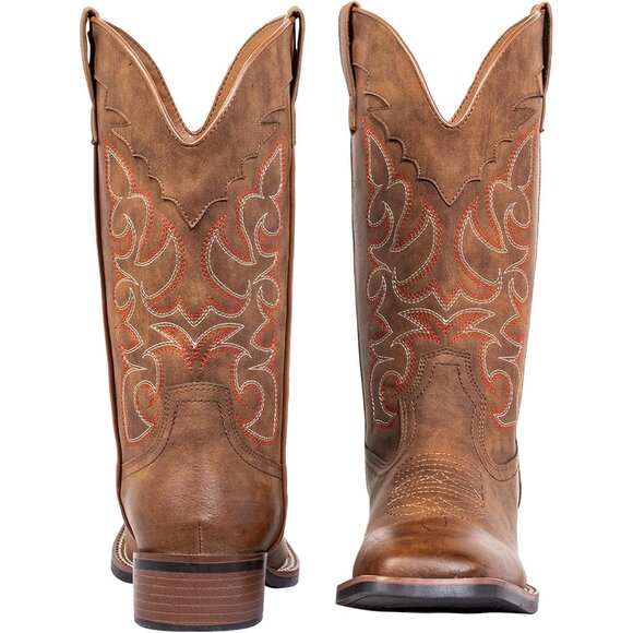 SheSole Womens Dark Brown Cowboy Square Toe Cowgirl Wide Calf Western Boots - Picture 2 of 6